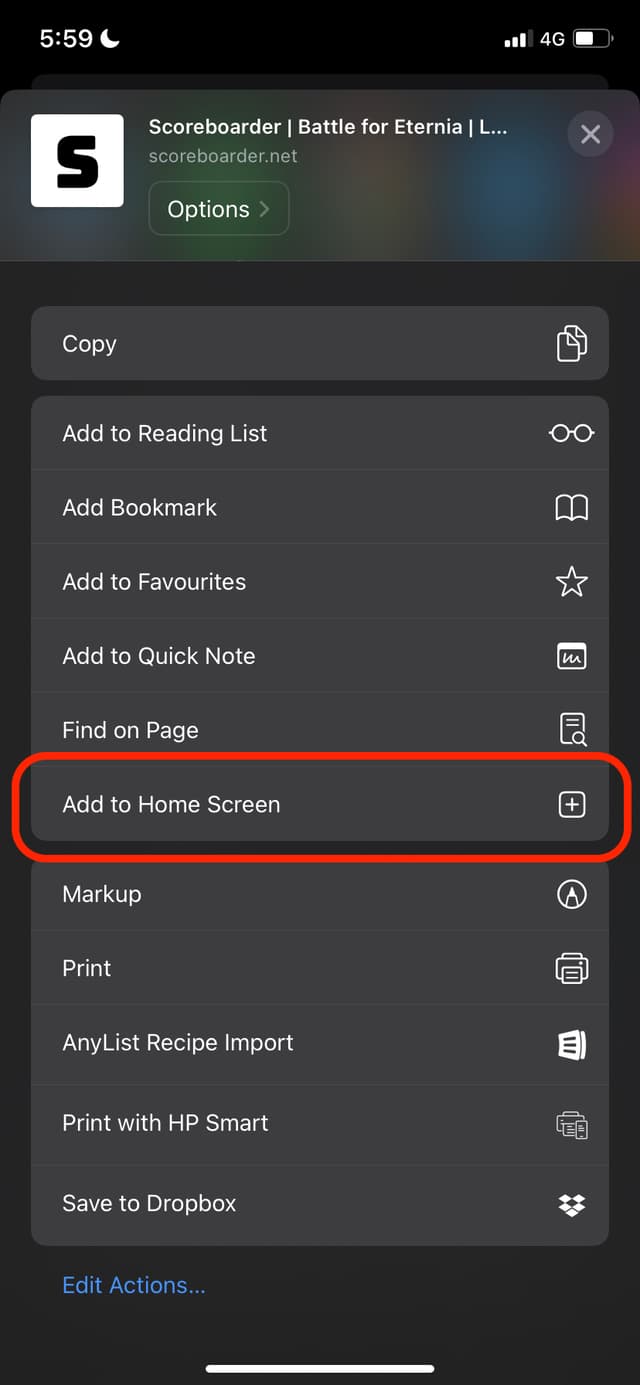 Select "Add to Home Screen"